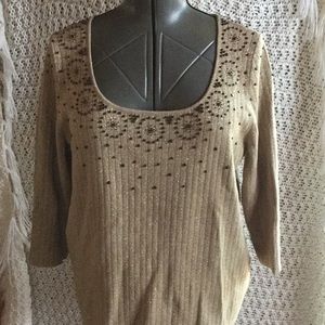 Size 2x Elegant Dana Buchman Gold Sweater with Embellishments